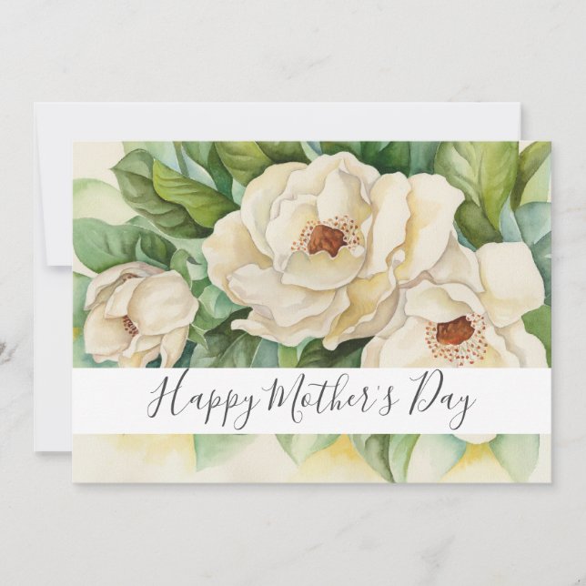 Tarjeta Festiva Feliz Día de la Madre Floral Magnolia Script (Anverso)