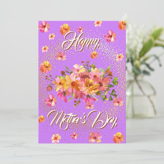 Tarjeta Festiva Feliz Día de la Madre Florales de Primavera (Anverso de pie)