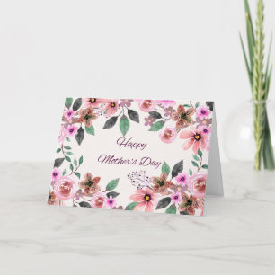 Tarjeta Festiva Feliz Día de la Madre Flores Acuarela