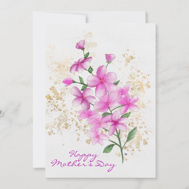 Tarjeta Festiva Feliz Día de la Madre Flores Rosa Plata de Oro (Anverso)