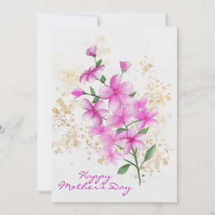 Tarjeta Festiva Feliz Día de la Madre Flores Rosadas Salpicaduras 