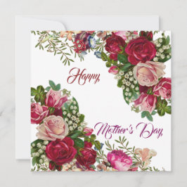 Tarjeta Festiva Feliz Día de la Madre Foliage Rústico Rosa Floral 