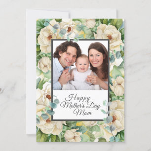 Tarjeta Festiva Feliz Día de la Madre Foto Floral Eucalyptus Scrip