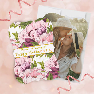 Tarjeta Festiva Feliz Día de la Madre Foto Oro Pink Peony Floral