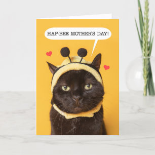 Tarjeta Festiva Feliz Día de la Madre Gatito Lindo con Sombrero de