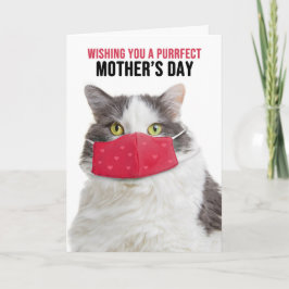 Tarjeta Festiva Feliz Día de la Madre Gato gracioso en una máscara