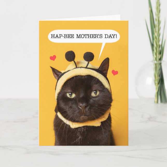 Tarjeta Festiva Feliz Día de la Madre Gato Lindo con Sombrero de A (Anverso)