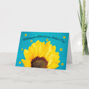 Tarjeta Festiva Feliz Día de la Madre Girasol sobre Azul 