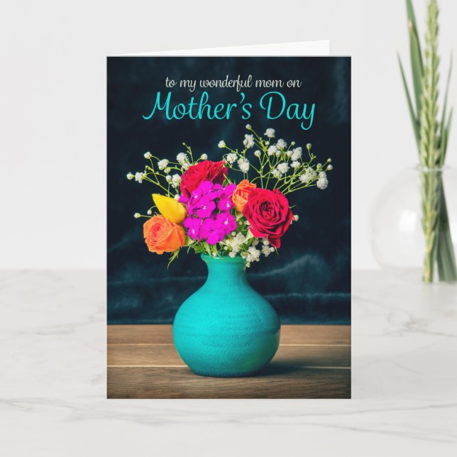 Tarjeta Festiva Feliz día de la madre, hermosa bolsa de flores (Anverso)