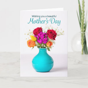 Tarjeta Festiva Feliz Día de la Madre Hermoso Arreglo Floral 