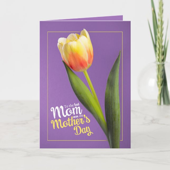 Tarjeta Festiva Feliz Día de la Madre Hermoso Tulipano Amarillo en (Anverso)