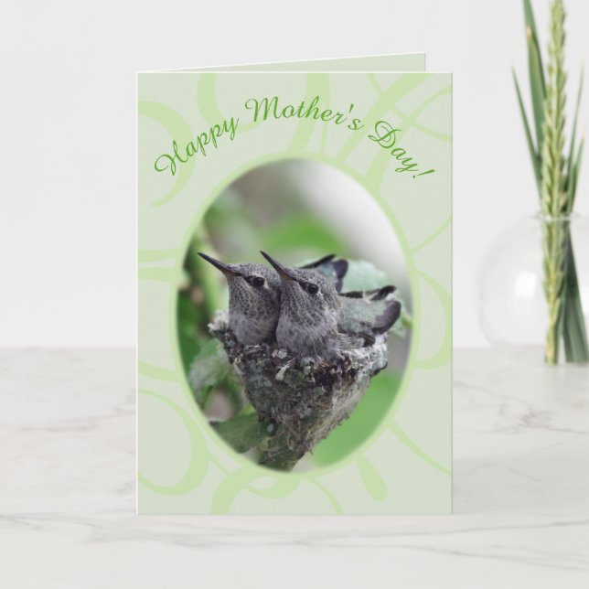 Tarjeta Festiva Feliz Día de la Madre | Hummingbirds en Nest Photo (Anverso)