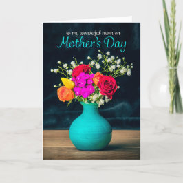 Tarjeta Festiva Feliz Día de la Madre Mamá Hermoso Jarrón de Flore