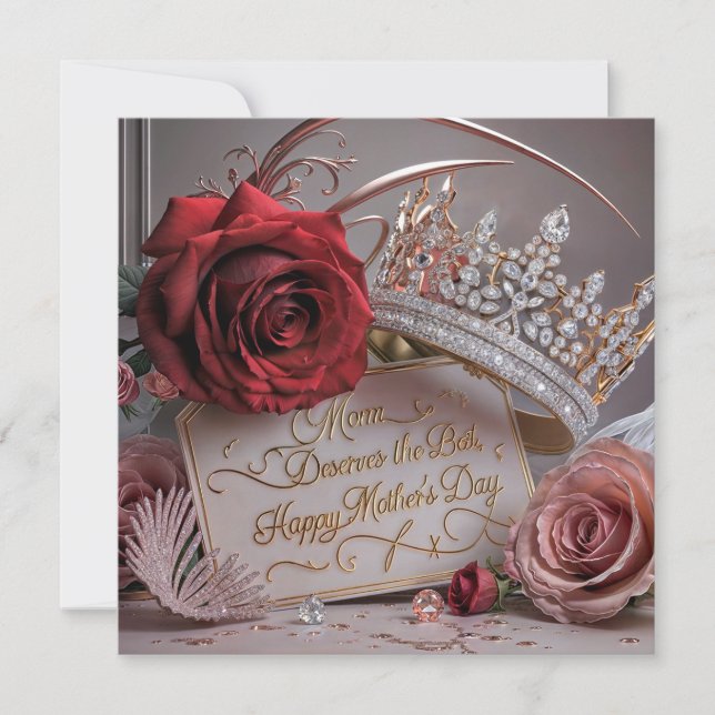 Tarjeta Festiva Feliz Día de la Madre: Mamá Merece lo Mejor (Anverso)