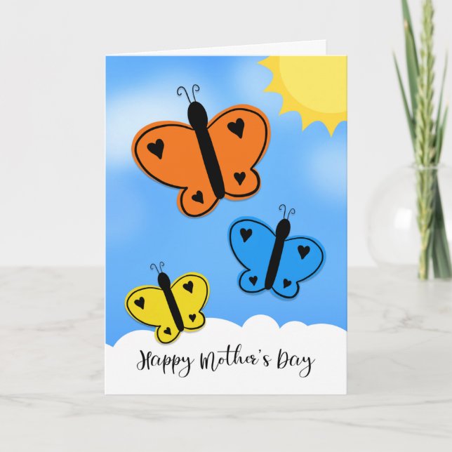 Tarjeta Festiva Feliz Día de la Madre Mariposas Ilustradas (Anverso)