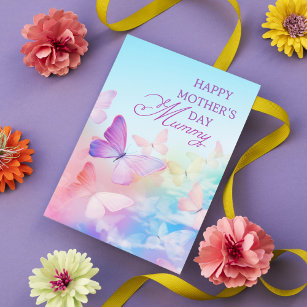 Tarjeta Festiva Feliz día de la madre MUMMY Pastel Butterflies Fot