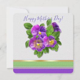 Tarjeta Festiva Feliz Día de la Madre Pansy Violet Flores acuática