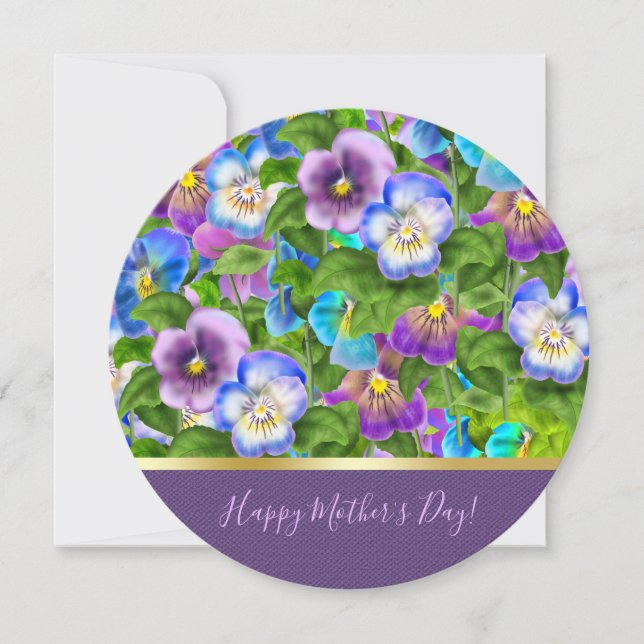 Tarjeta Festiva Feliz Día de la Madre Pansy Violet Flores acuática (Anverso)