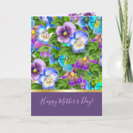 Tarjeta Festiva Feliz Día de la Madre Pansy Violet Flores acuática
