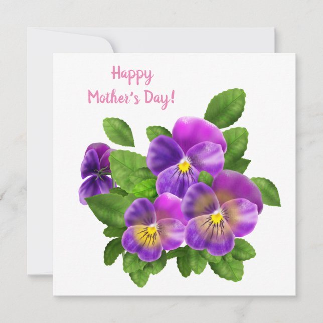 Tarjeta Festiva Feliz Día de la Madre Pansy Violet Flores acuática (Anverso)