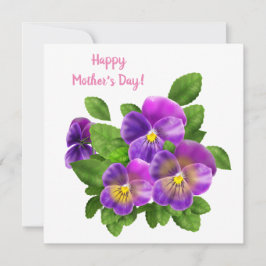 Tarjeta Festiva Feliz Día de la Madre Pansy Violet Flores acuática
