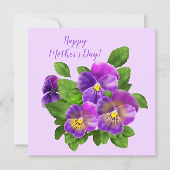 Tarjeta Festiva Feliz Día de la Madre Pansy Violet Flores acuática (Anverso)
