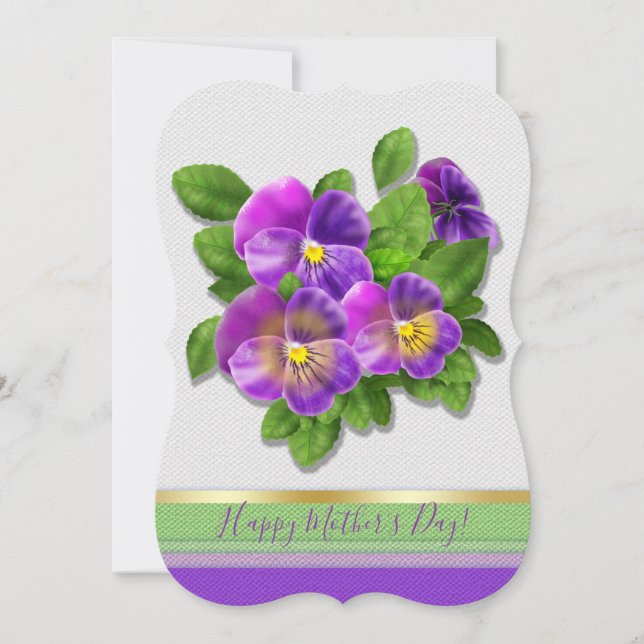 Tarjeta Festiva Feliz Día de la Madre Pansy Violet Flores acuática (Anverso)