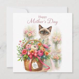 Tarjeta Festiva Feliz Día de la Madre para amantes de gatos siames