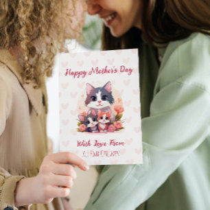 Tarjeta Festiva Feliz Día de la Madre Pastel Gato