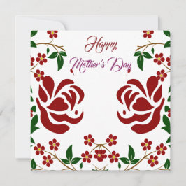 Tarjeta Festiva Feliz Día de la Madre Rojo Rosa Floral Foliage Ver