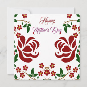 Tarjeta Festiva Feliz Día de la Madre Rojo Rosa Floral Foliage Ver