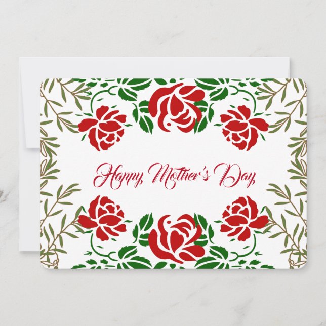 Tarjeta Festiva Feliz Día de la Madre Rojo Rose Floral Greeneratio (Anverso)