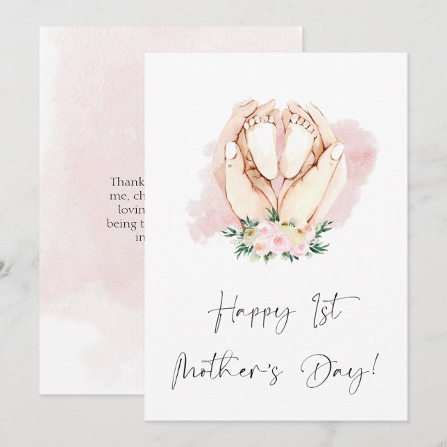Tarjeta Festiva Feliz Día de la Madre Rosa Floral (Anverso / Reverso)