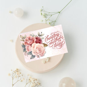 Tarjeta Festiva Feliz Día de la Madre Rosas Acuarela Rosa