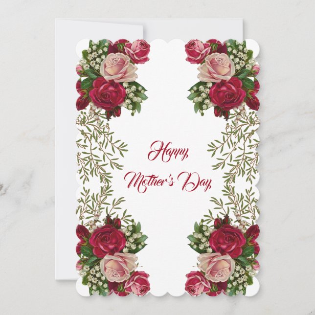 Tarjeta Festiva Feliz Día de la Madre Rosas Rústicos Vegetación Fl (Anverso)