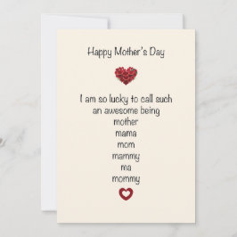 Tarjeta Festiva Feliz Día de la Madre soy muy Afortunada