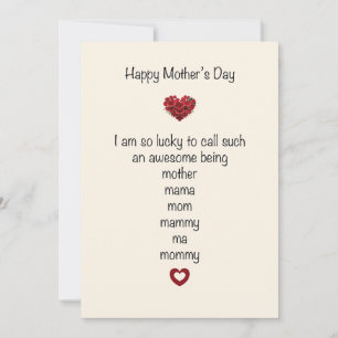 Tarjeta Festiva Feliz Día de la Madre soy muy Afortunada