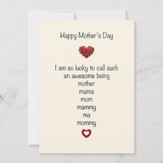 Tarjeta Festiva Feliz Día de la Madre soy muy Afortunada