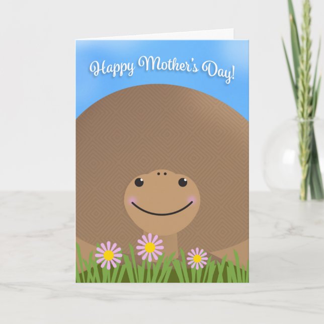 Tarjeta Festiva Feliz Día de la Madre Tortuga con flores (Anverso)
