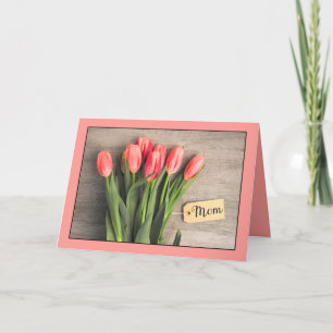 Tarjeta Festiva Feliz Día de la Madre Tulipanes Rosados ​​Bonitos 