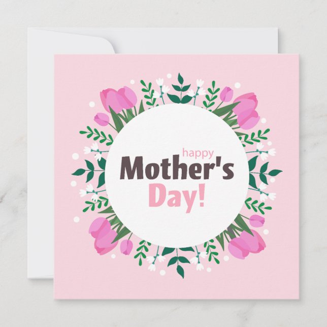 Tarjeta Festiva Feliz Día de la Madre Tulipanes Rosas Planos (Anverso)