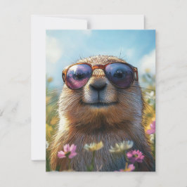 Tarjeta Festiva Feliz Día de la Marmota Lindas Marmotas Coloridas 