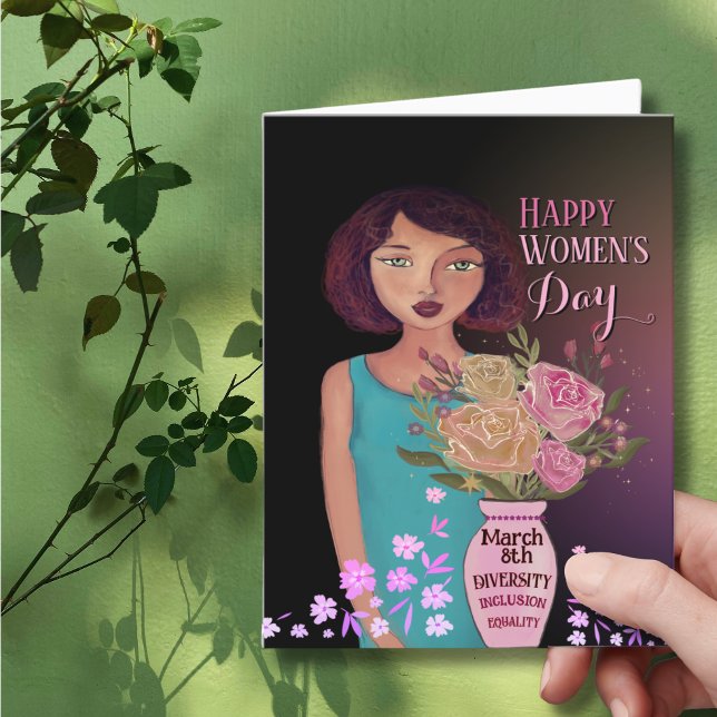 Tarjeta Festiva Feliz Día de la Mujer | Mujeres con Vase (Happy Women's Day _ Women with Vase Holiday Card)