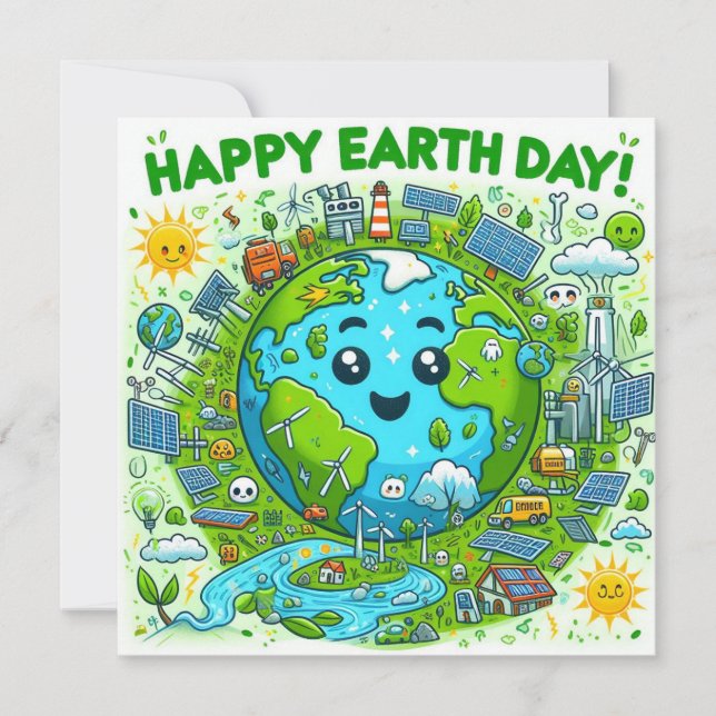 Tarjeta Festiva Feliz Día de la Tierra - Continente del Agua del Á (Anverso)