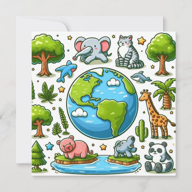 Tarjeta Festiva Feliz Día de la Tierra - Continente del Agua del Á (Anverso)