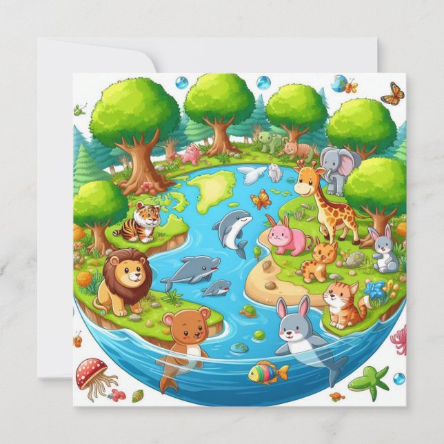 Tarjeta Festiva Feliz Día de la Tierra - Continente del Agua del Á (Anverso)