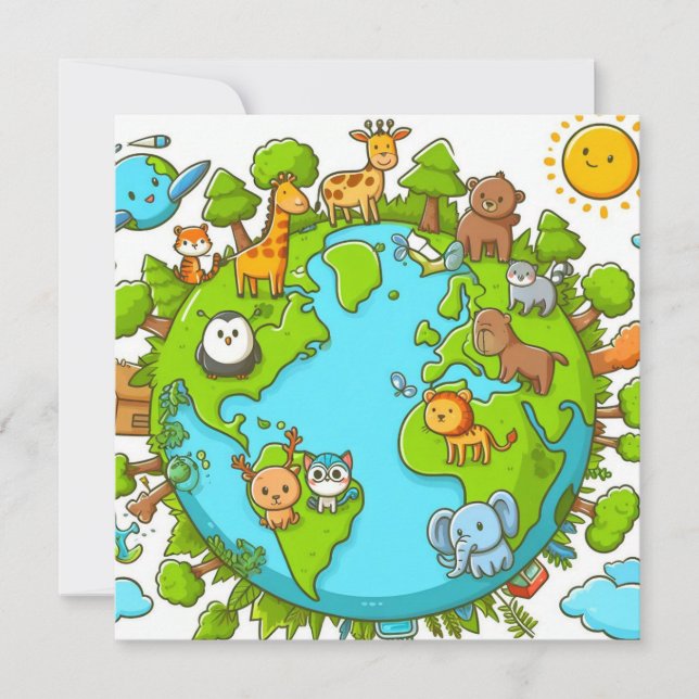 Tarjeta Festiva Feliz Día de la Tierra - Continente del Agua del Á (Anverso)