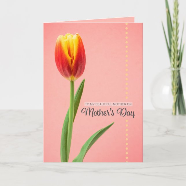 Tarjeta Festiva Feliz Día de las Madres Bella Madre Tulipán sobre  (Anverso)