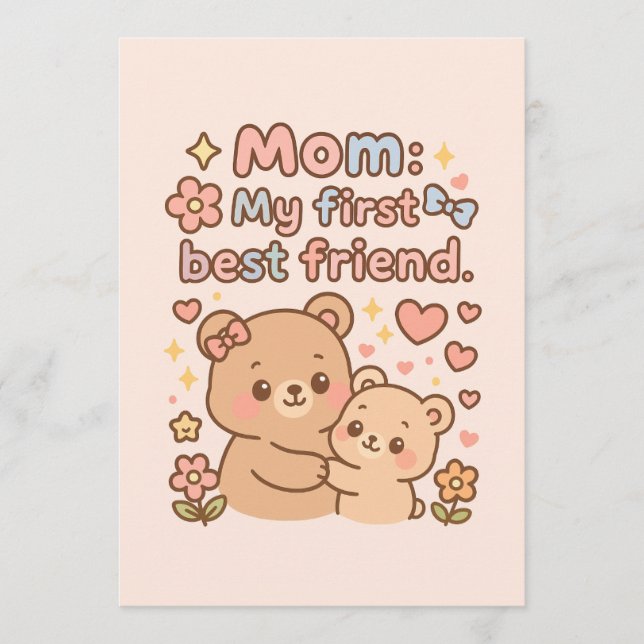 Tarjeta Festiva Feliz día de las madres con diseño de oso (Anverso)