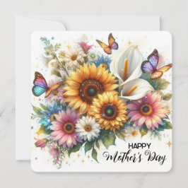 Tarjeta Festiva Feliz Día de las Madres con Flores y Mariposas